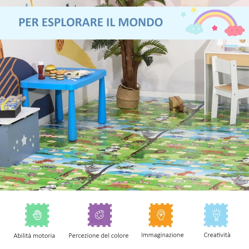 HOMCOM Tappeto Puzzle per Bambini 24 Pezzi Impermeabile con Fondo Antiscivolo, Schiuma EVA con Copertura 9㎡ Multicolore