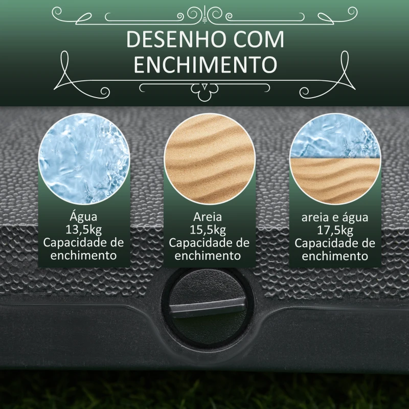 Outsunny Base para Chapéu de Sol com 4 Rodas Bloqueáveis Recarregável de Areia 18 kg ou Água 16 kg  45x45x39 cm Preto