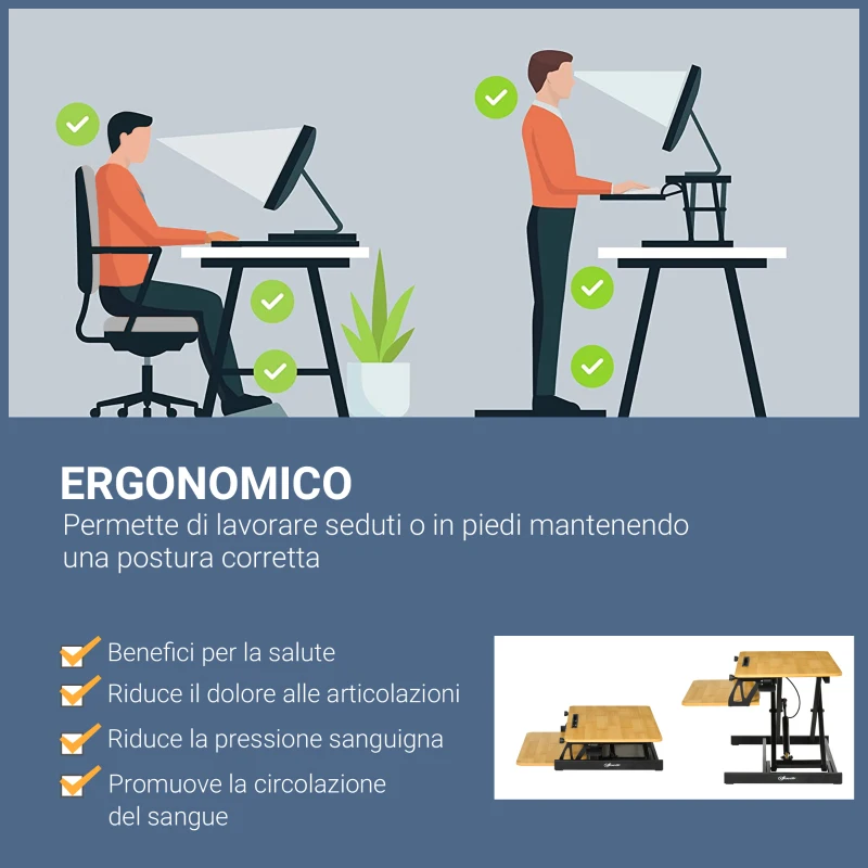 Vinsetto Supporto per Monitor Regolabile, Supporto per Monitor PC da Scrivania con Ripiano Tastiera e Slot per Tablet in Legno e Acciaio