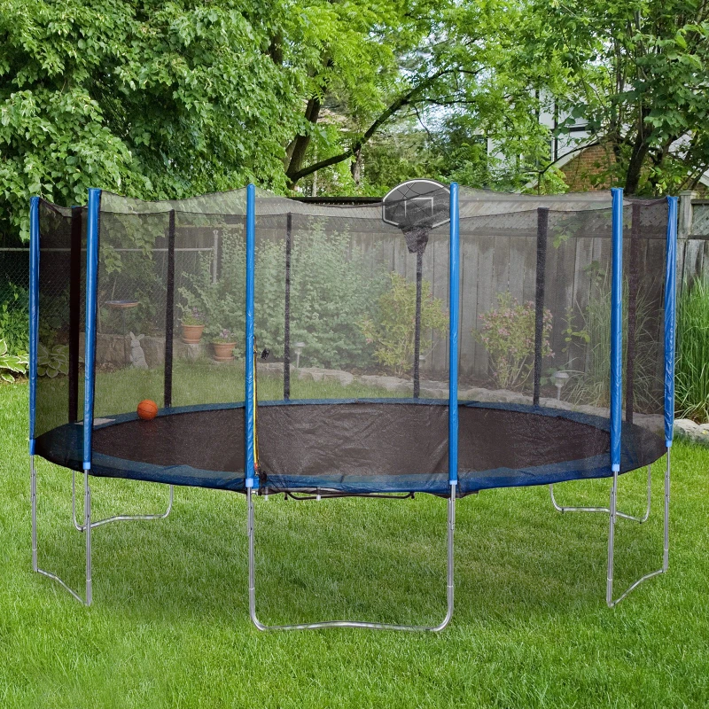 HOMCOM Trampolino Elastico con Canestro Basket | Rete di Sicurezza Pali Imbottiti | Adulti e Bambini | Fino 150 kg Φ378cm