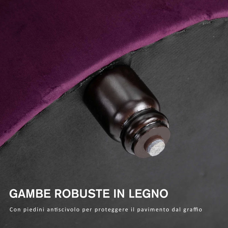 HOMCOM Pouf Contenitore in Velluto Viola per Camera, Design Vintage e Seduta in Stile Chesterfield Imbottita, 54x54x22cm