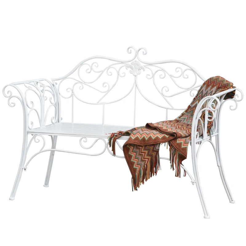 Outsunny Panchina in Metallo da Giardino, Panca da Giardino 2 Posti, 134x51x89cm - Bianco