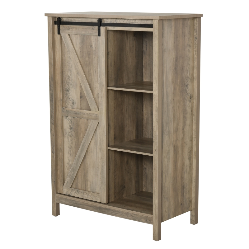 Buffet bahut vaisselier 2 étagères porte galandage MDF imitation bois veinage gris métal noir