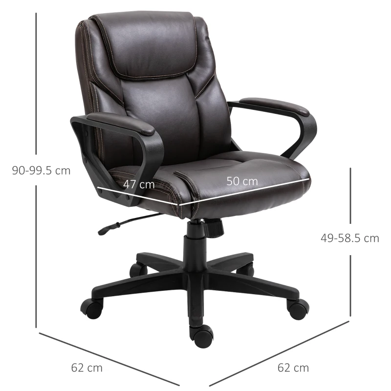 Vinsetto Sedia da Ufficio con Funzione Dondolio in Similpelle Marrone con Altezza Regolabile, Design Elegante ed Ergonomico, 62x62x90-99.5cm