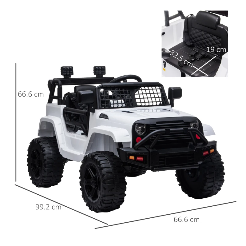 HOMCOM Macchina Elettrica per Bambini Jeep Fuoristrada con Telecomando, 2 Velocità 3-5km/h e USB, Bianco, 99.2x66.6x66.6cm