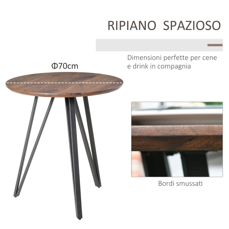 HOMCOM Tavolo da Cucina o da Soggiorno in Stile Industriale, Moderno e Multiuso in Legno e Metallo Nero, Rotondo Φ70cm