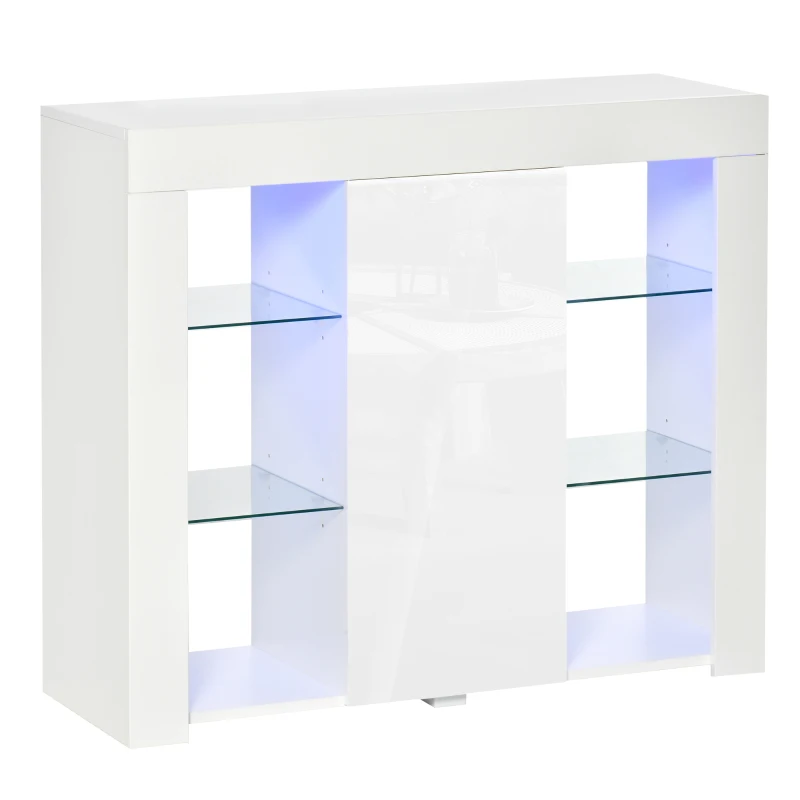 Credenza Nera - 6 Cassetti Grandi, LED Lucido, Piano Vetro Temperato Doppio Strato Ampio Spazio Archiviazione Versatile 97262304