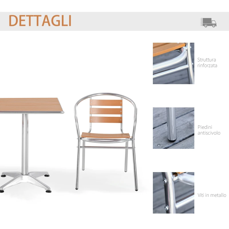 Outsunny Set Tavolo e Sedie da Giardino ed Esterno 3 Pezzi in Alluminio con Finitura Effetto Legno