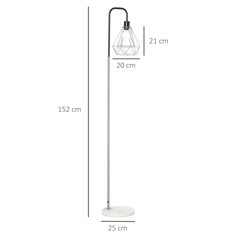 HOMCOM Lampada da Terra Moderna Paralume in Filo Metallico Palo in Metallo e Base in Marmo Ф25x152cm Nero Argento Bianco