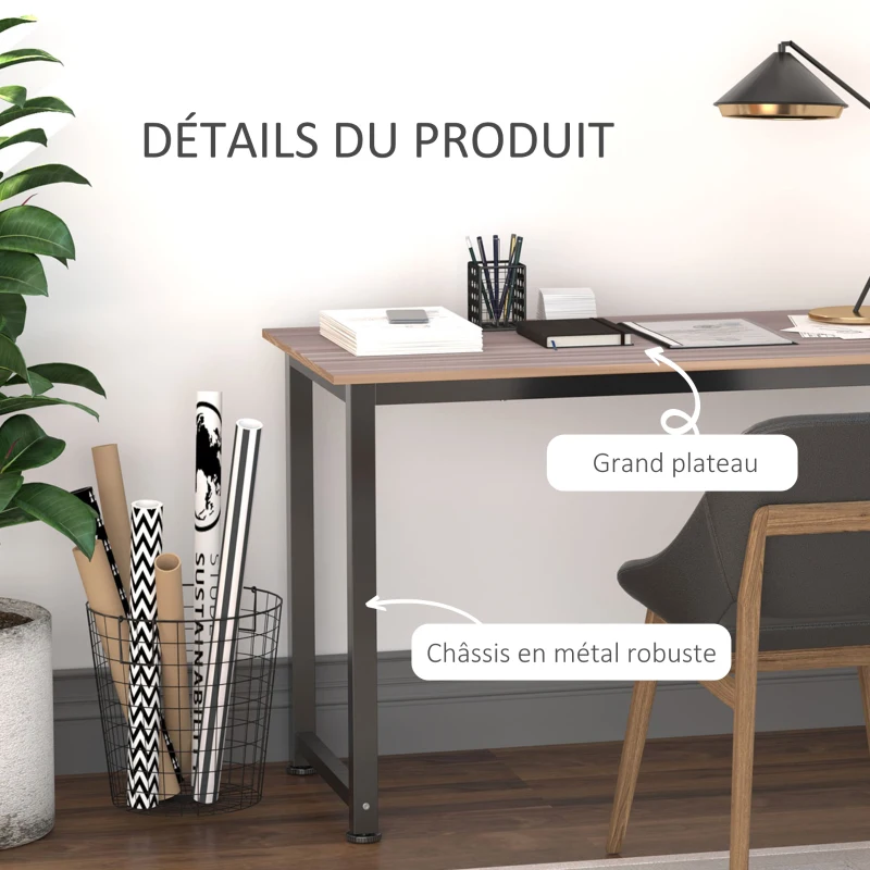 HOMCOM Table d'ordinateur table de salle à manger 120L x 60l x 76H cm chêne et Noir Multifonction Grand Plateau Cadre Robuste en métal