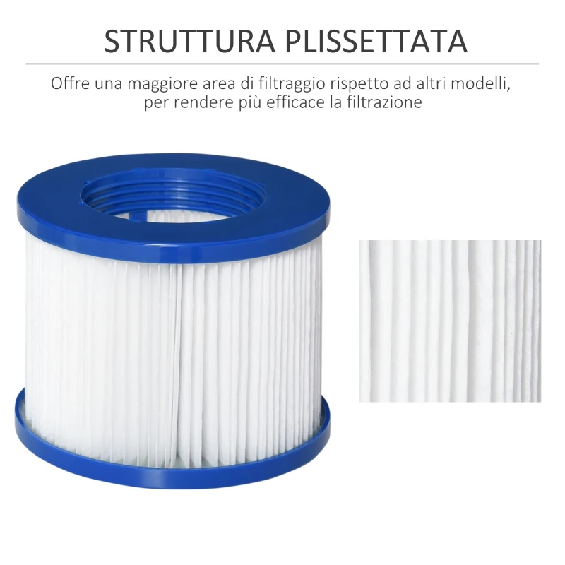Outsunny Set di 6 Filtri di Ricambio per Piscina Idromassaggio Gonfiabile, in PP e TNT Φ10x8cm Blu e Bianco