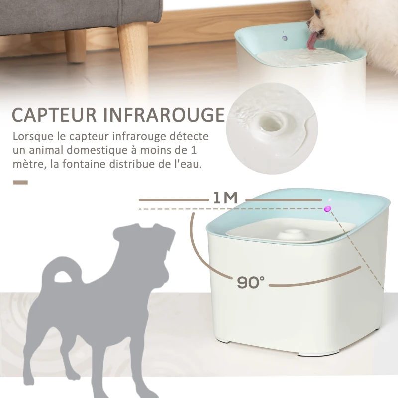 Pawhut Fontaine à Eau pour Chat Chien 3L Distributeur Eau pour Chat capteur infrarouge induction LED 3 modes ABS bleu blanc