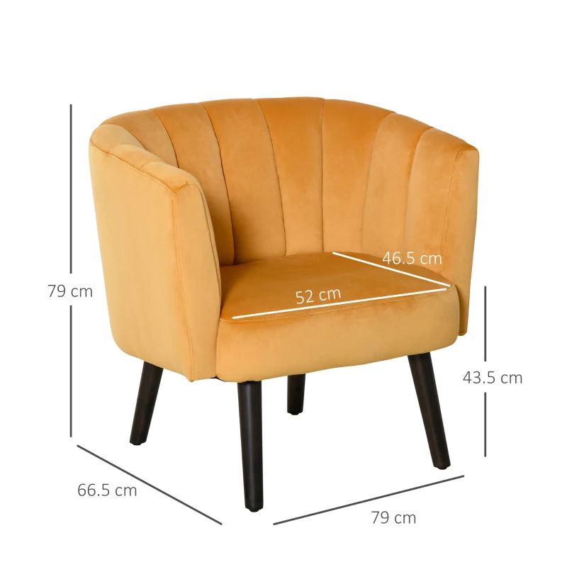 HOMCOM Poltrona in Velluto per Soggiorno, Poltroncina per Camera da Letto in Stile Vintage Gialla 79x66.5x79cm