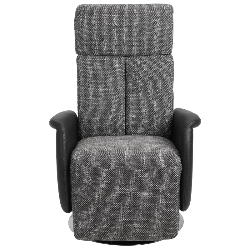 HOMCOM Poltrona Relax Manuale con Schienale Reclinabile 135°, Girevole 360°, Lino Grigio e Similpelle Nera, 71x81x111cm
