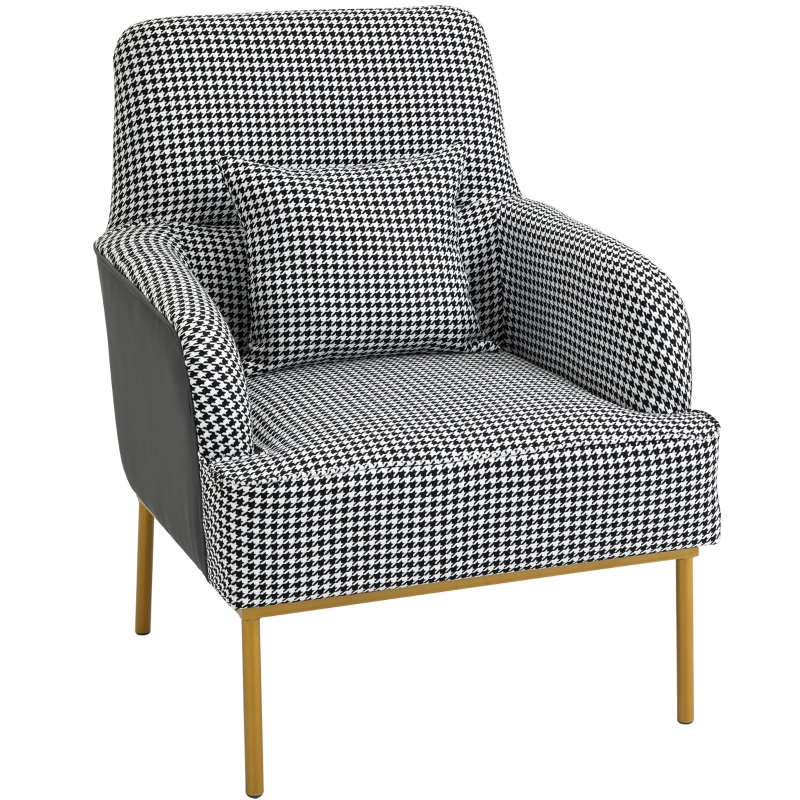 HOMCOM Poltrona Vintage Pied-de-poule con Gambe Oro Poltroncina da Camera