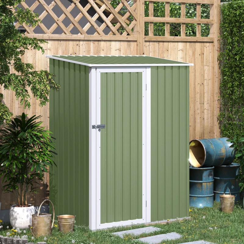 Outsunny Casetta da Giardino Porta Utensili in Lamiera di Acciaio, Capanno da Giardino in Acciaio con Porte Scorrevoli, 143x89x186cm, Verde Chiaro