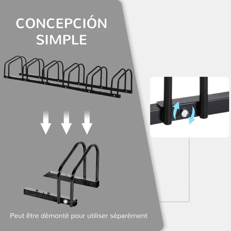 HOMCOM Râtelier 6 vélos dim. 160L x 33l x 27H cm acier galvanisé noir