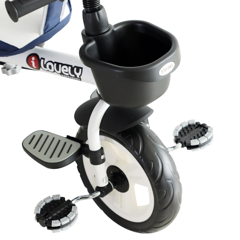 Homcom Triciclo Passeggino per Bambini con Maniglione Tetto Parapioggia Regolabile e Cestino, Blu