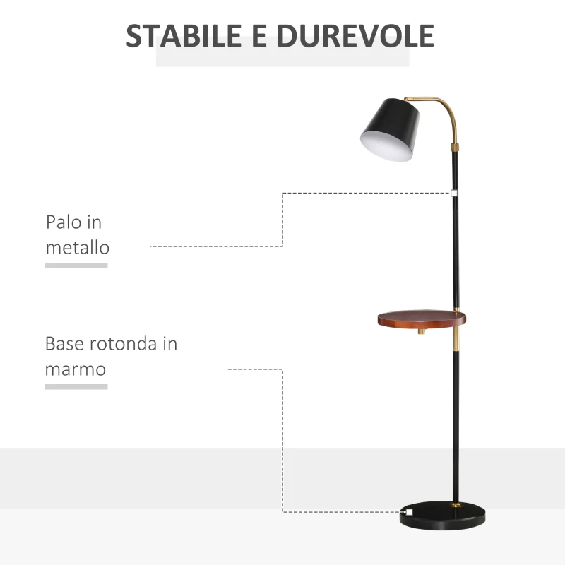 HOMCOM Lampada da Terra con Ripiano Ф29.5cm per Lampadine E27 da 40W, in Metallo - Nero e Oro