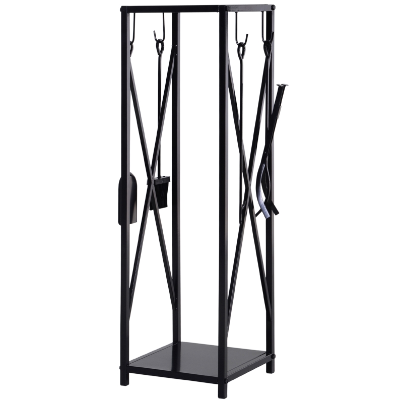 Outsunny Serviteur de cheminée colonne - porte bûches - range bûches multi accessoires dim. 34L x 34l x 111H cm acier noir