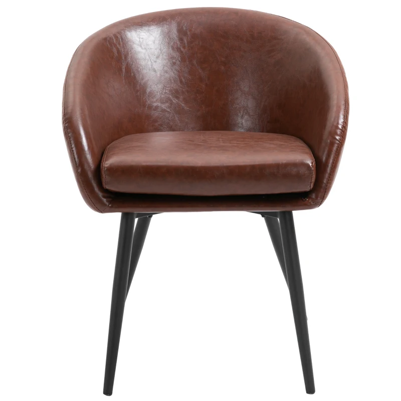 HOMCOM Sedia per Soggiorno Imbottita Stile Vintage con Braccioli, Gambe in Metallo e Rivestimento PU, 61x58x74cm, Marrone