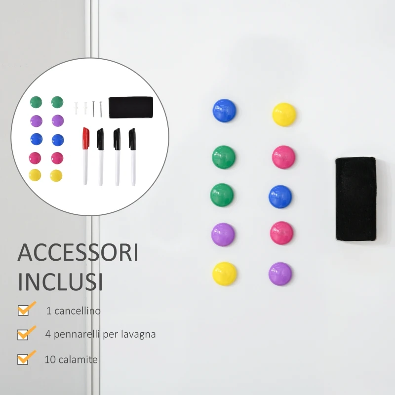 HOMCOM lavagna magnetica da parete con cornice in alluminio, con pennarelli, cancellino e magneti 90x60cm