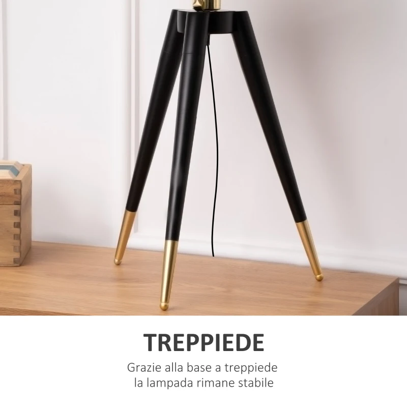 HOMCOM Lampada da Tavolo a Treppiede con Paralume Dorato in Metallo, Attacco E27, Ф30x62cm