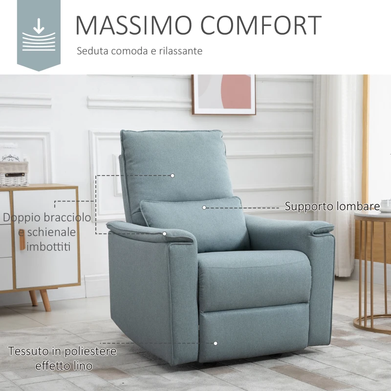 HOMCOM Poltrona Reclinabile Manuale con Extra Imbottitura, Inclinazione 150° con Poggiapiedi, 83x90x104cm Grigio-verde