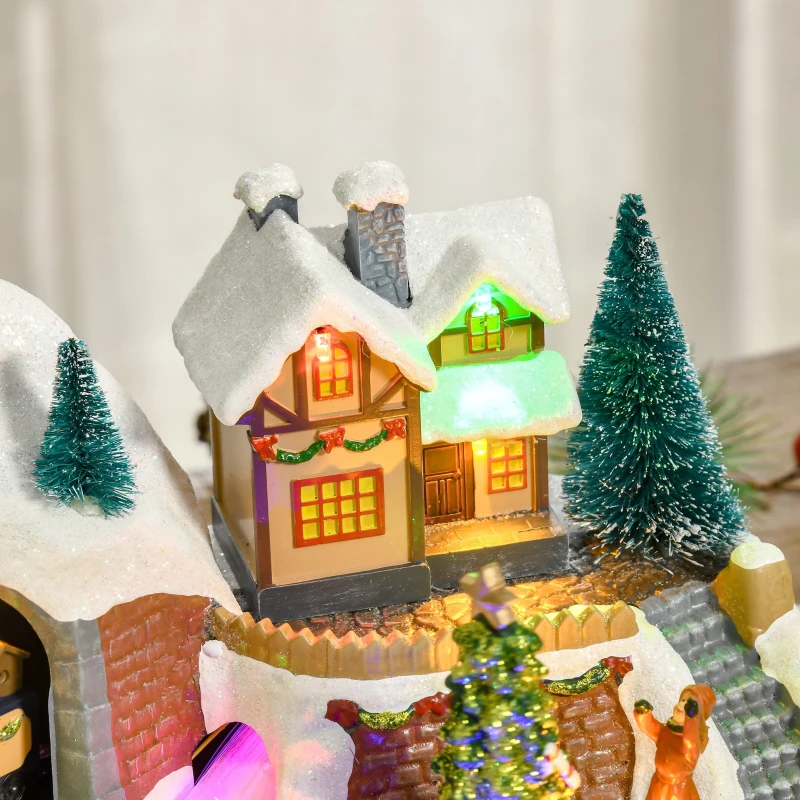 HOMCOM Villaggio di Natale con Luci LED, 8 Musiche e Albero Girevole, 30x19x19.5cm