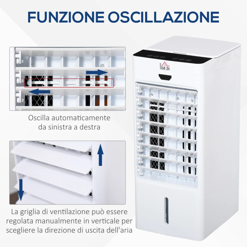 HOMCOM Raffrescatore Evaporativo con Telecomando e Serbatoio 4L, Ventilatore con Ghiaccio 9 Funzioni Timer 7.5h e Oscillazione, 75W, Bianco