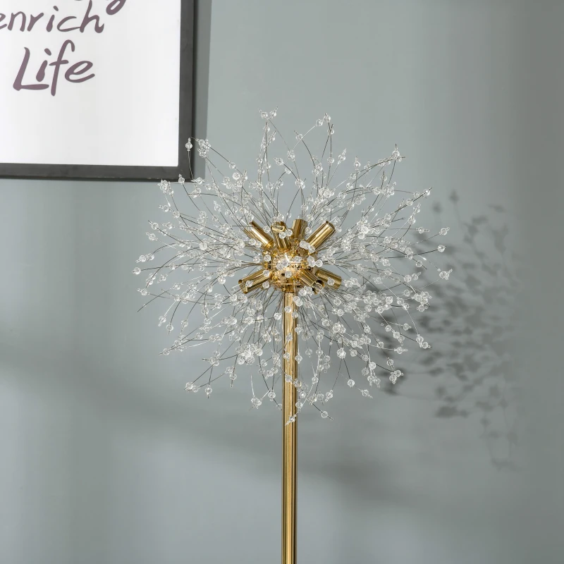 HOMCOM Lampada da Terra Moderna a Stelo con Piantana e Paralume con Cristalli, 8 Punti Luce 40W, Ф40x160cm, Oro e Nero