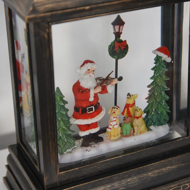HOMCOM Decorazione Natalizia Lanterna con Babbo Natale, Giochi di Luce e Musica, Alimentazione USB, Bronzo