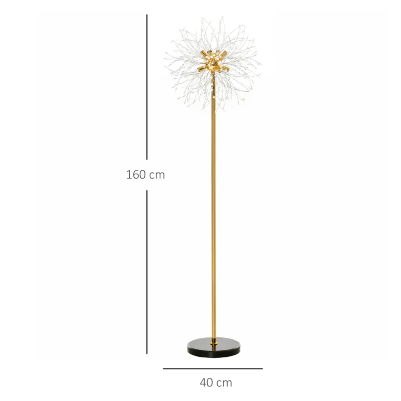 HOMCOM Lampada da Terra Moderna a Stelo con Piantana e Paralume con Cristalli, 8 Punti Luce 40W, Ф40x160cm, Oro e Nero