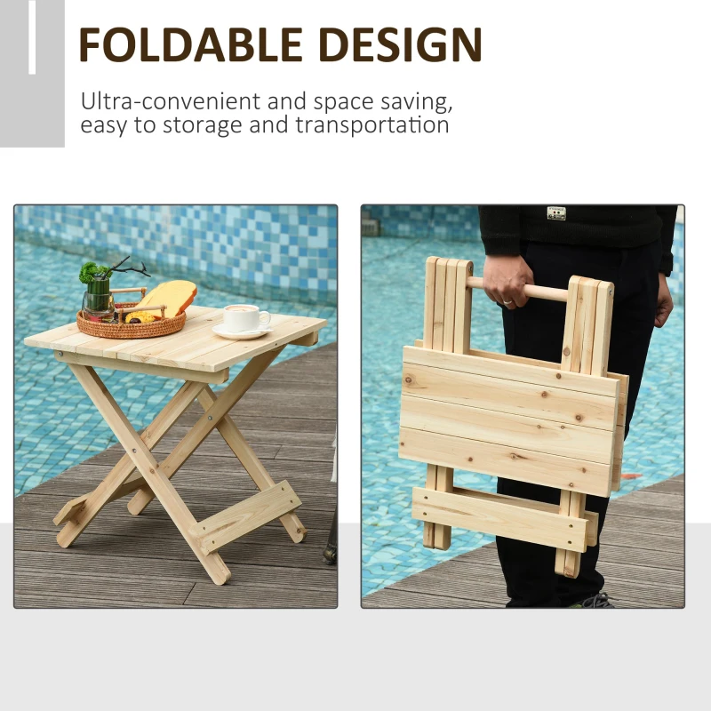 Outsunny Tavolo da Picnic in Legno, Tavolino da Giardino o da Esterno Pieghevole e Portatile, 50x50x51cm