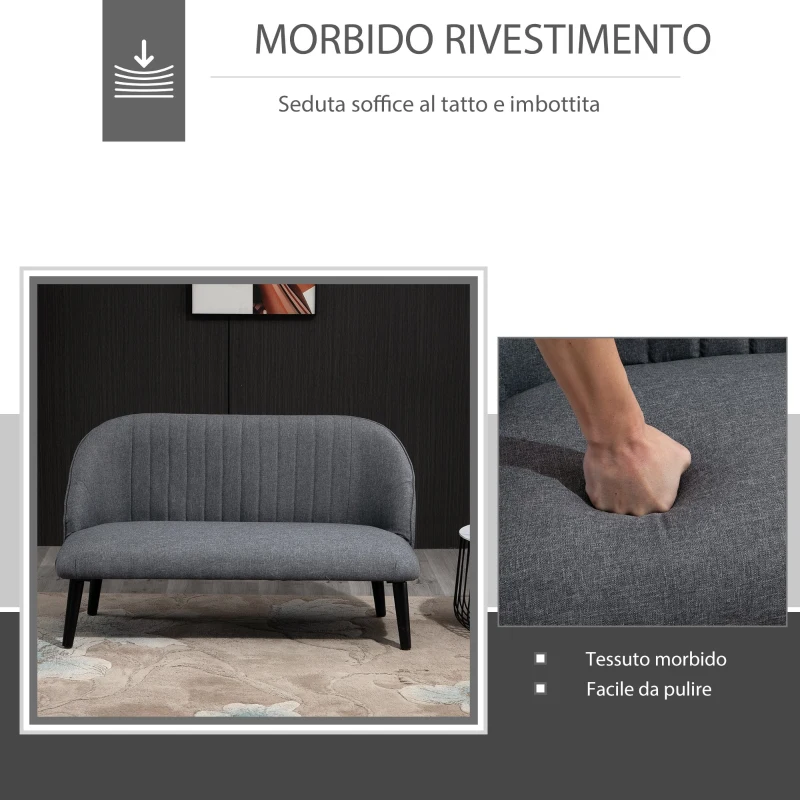 HOMCOM Divano 2 Posti Compatto in Tessuto con Gambe in Legno, Arredamento Moderno per Casa e Ufficio, Grigio, 114x57x70cm