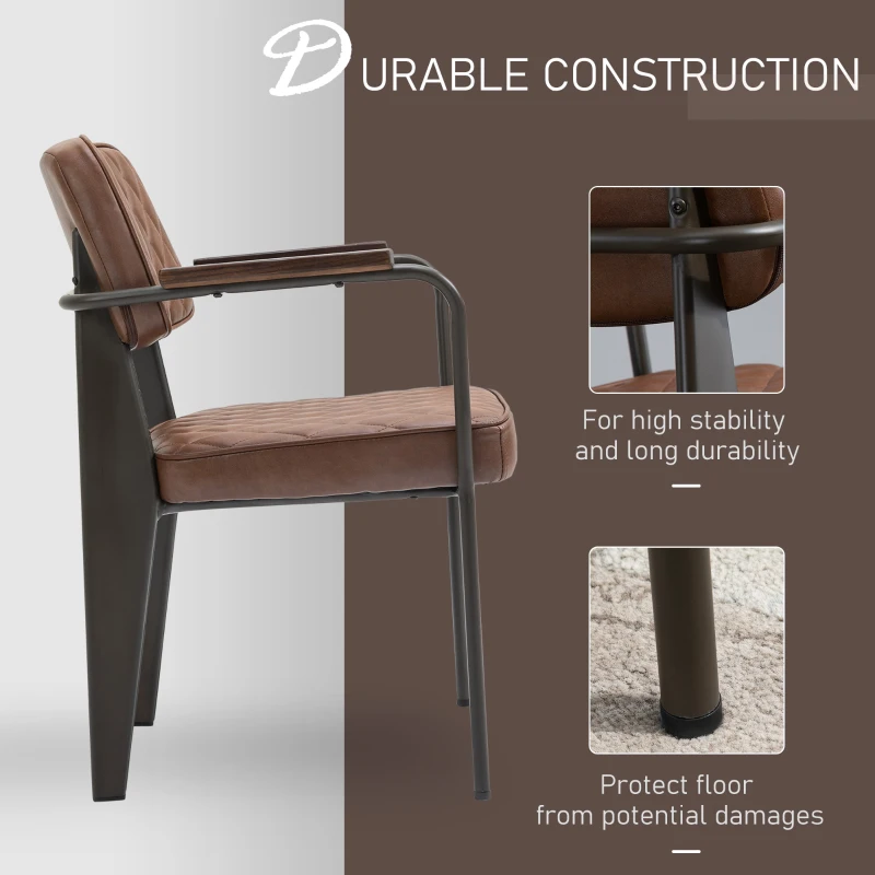 HOMCOM Set 2 Sedie Imbottite Stile Vintage in Acciaio Pelle Marrone per Sala da Pranzo