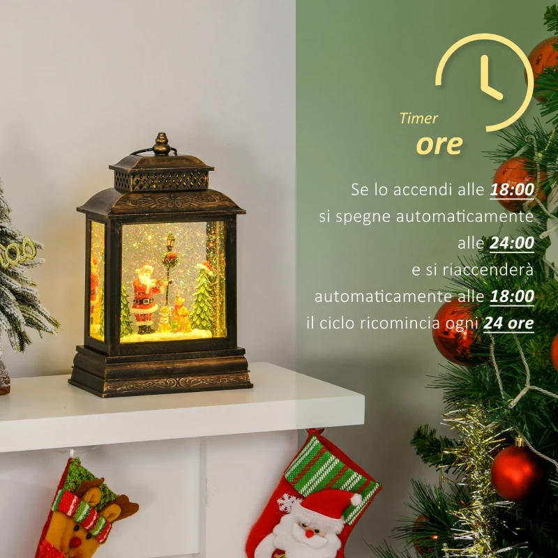 HOMCOM Decorazione Natalizia Lanterna con Babbo Natale, Giochi di Luce e Musica, Alimentazione USB, Bronzo