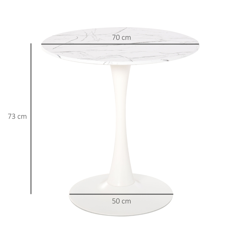 HOMCOM Tavolo da Pranzo Rotondo Multiuso Effetto Marmo Φ70cm Bianco