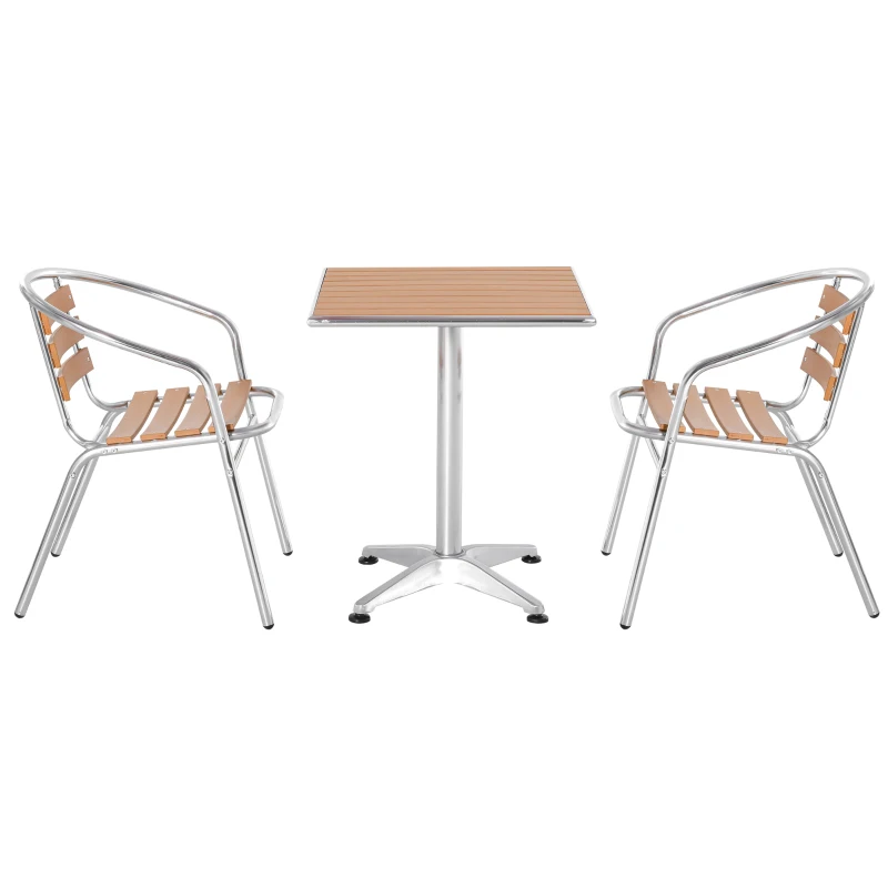 Outsunny Set Tavolo e Sedie da Giardino ed Esterno 3 Pezzi in Alluminio con Finitura Effetto Legno