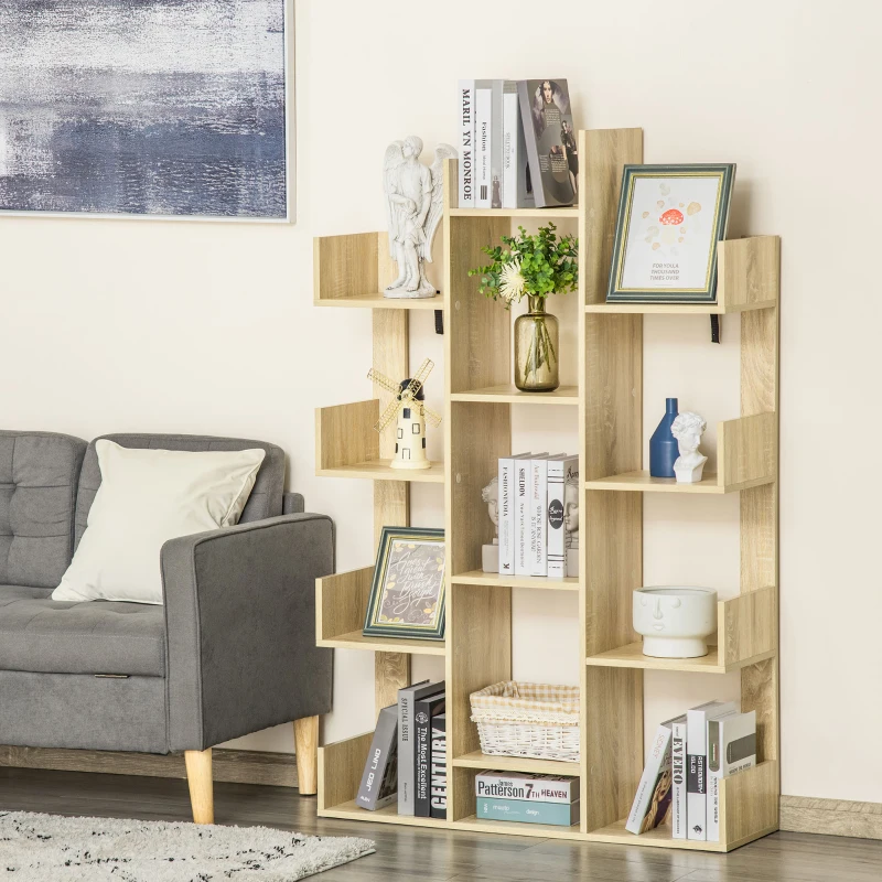 HOMCOM Bibliothèque étagère de rangement en arbre séparation design contemporain dim. 96L x 30l x 150H cm panneaux particules aspect chêne clair