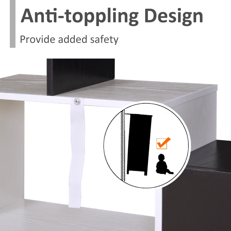 HOMCOM Mobile Libreria a Muro, Design Moderno e Antiribaltamento in Legno Bianco e Nero, per Casa, Ufficio, 95x22x150cm