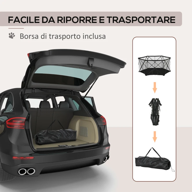 PawHut Recinto per Cani Pieghevole in Acciaio e Tessuto, Box per Animali Piccoli con Sacca di Trasporto, 148x134x67cm, Nero