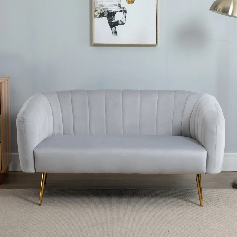 HOMCOM Divano 2 Posti Design Moderno Imbottito con Braccioli e Spalliera, per Soggiorno, Sala, Ufficio, Colore Grigio