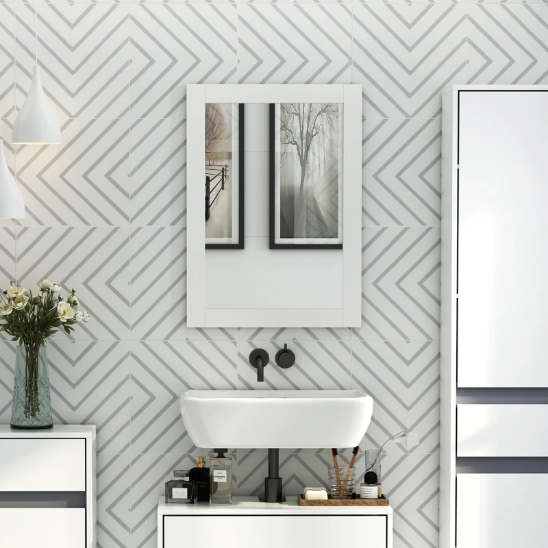 kleankin Specchio da Parete con Cornice in MDF e Vetro Argentato, Specchio Camera da Letto e Bagno, 52x1.9x72cm Bianco