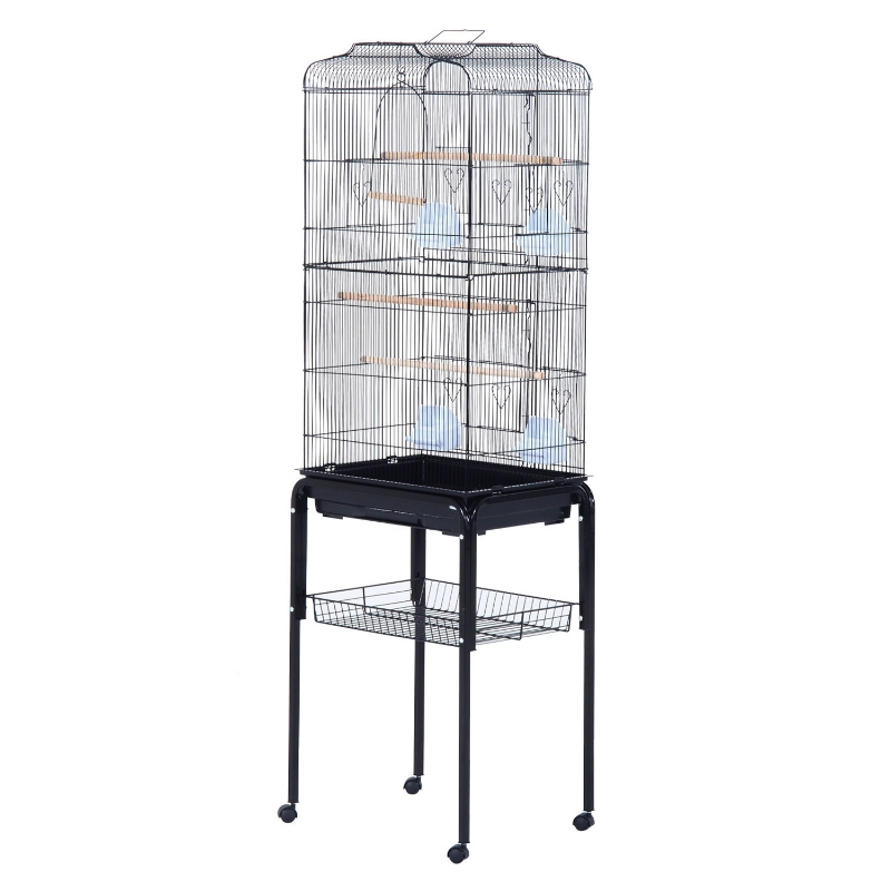 PawHut Voliera Gabbia per Uccelli con Ruote in Metallo Nero 47.5 × 37 × 153cm
