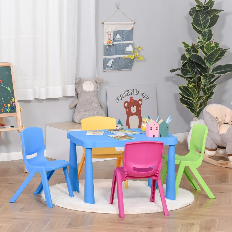 HOMCOM Sedie per Bambini fino 30kg, Set 4 Seggioline per Bambini Impilabili e Colorate per Interno Esterno, 36x38x56.5cm