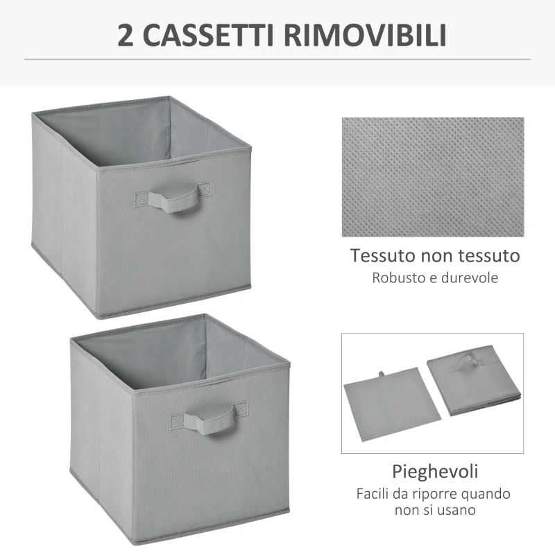HOMCOM Mobile Libreria a 6 Cubi con 2 Cassetti in Tessuto, Arredamento Moderno da Ufficio, Salotto, Camera da Letto, Bianco e Grigio