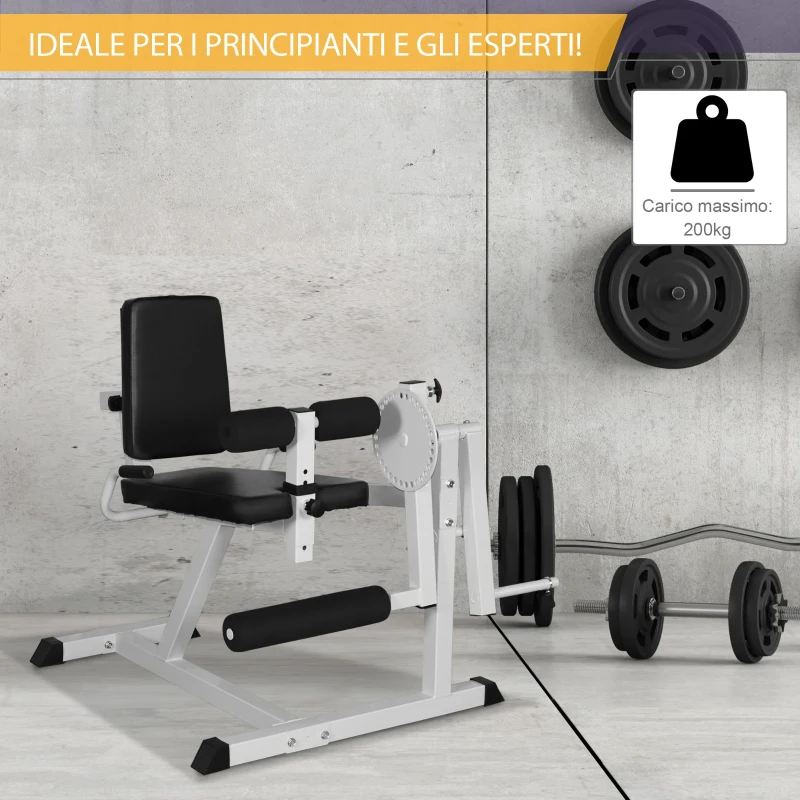 HOMCOM Panca Allenamento Regolabile, Roman Chair, Attrezzo Workout Gambe per Palestra/Casa, 113x95x99cm, Nero e Bianco