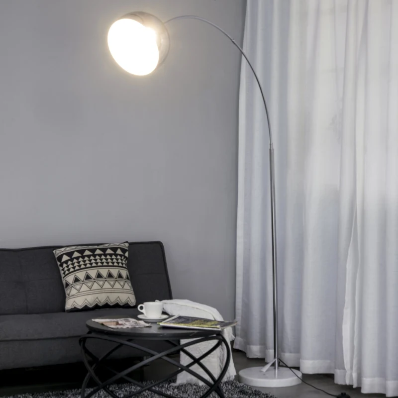 Homcom Lampada da Terra ad Arco con Paralume Regolabile in Acciaio con Base Rotonda in Marmo