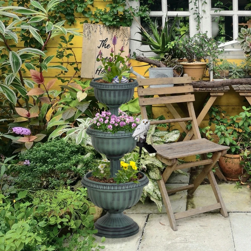 Outsunny bloembak plantenbak plantenpot bloemenstandaard drie verdiepingen vintage groen